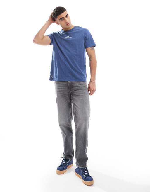 Polo Ralph Lauren central script logo t-shirt classic oversized fit in mid blue marl, 2 of 4