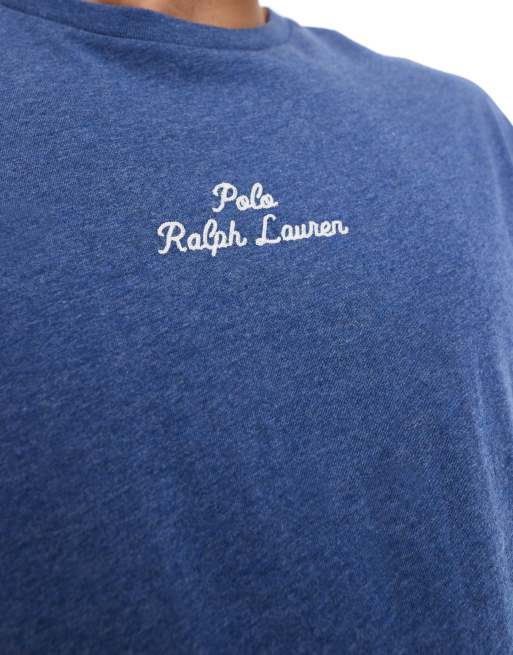 Polo Ralph Lauren central script logo t-shirt classic oversized fit in mid blue marl, 3 of 4