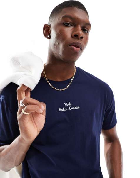 Polo Ralph Lauren central script logo t-shirt classic oversized fit in navy - view 1