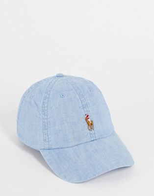 Polo Ralph Lauren chambray cap in light blue with pony logo - ASOS Price Checker