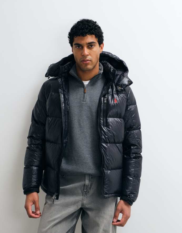 Polo Ralph Lauren chaqueta acolchada de plumón aislante Gorham con logo icon en negro brillante