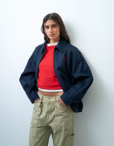 Polo Ralph Lauren - chaqueta harrington bomber oversize de sarga de algodón con logo icon en azul marino - view 1