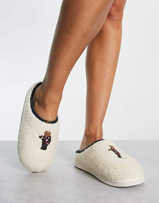 Polo Ralph Lauren charlotte teddy slipper in cream | ASOS