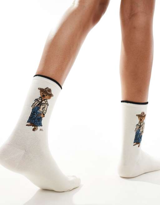 Polo Ralph Lauren - Chaussettes à logo ours style cowboy - Crème, 2 de 4