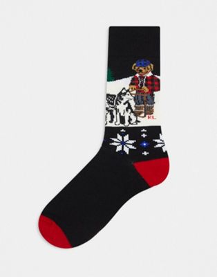 Polo Ralph Lauren socks with bear in cream black mix  - ASOS Price Checker