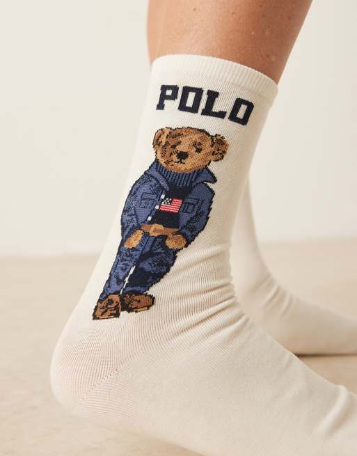 Polo Ralph Lauren - Chaussettes avec logo ours - Crème, 2 de 3