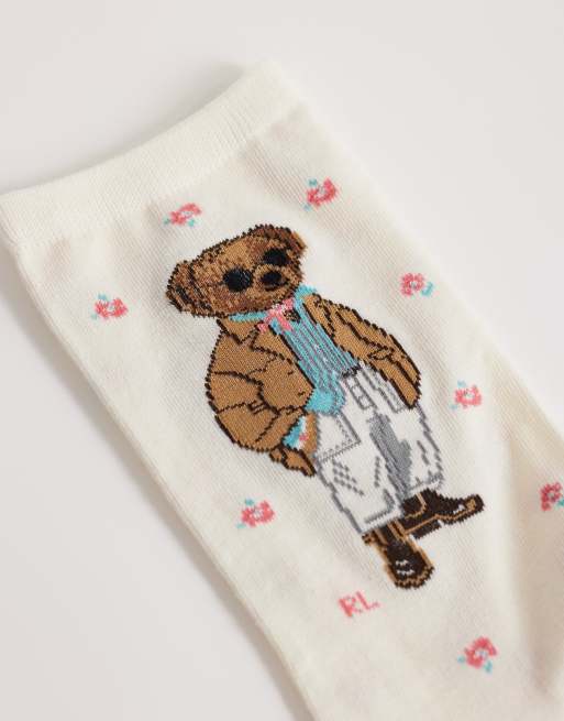 Polo Ralph Lauren - Chaussettes avec logo ours imprimé - Crème, 2 de 3