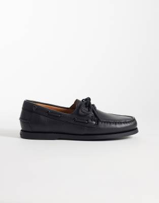 Polo Ralph Lauren - Chaussures bateau en cuir avec pampilles - Noir