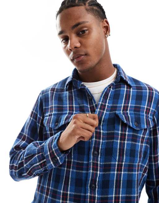 Polo Ralph Lauren check flannel classic oversized fit shirt in blue/navy, 3 of 4