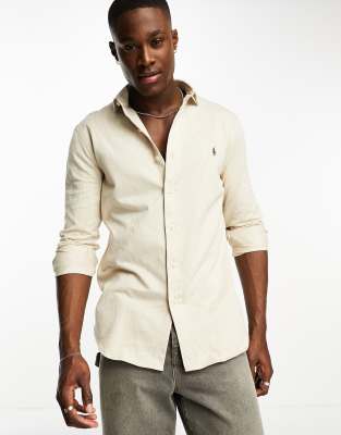 Polo Ralph Lauren check jersey shirt with pony logo in cream - ASOS Price Checker