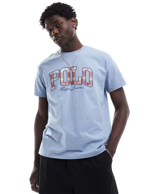 Polo Ralph Lauren check logo print t-shirt classic oversized fit in light blue, 3 of 4
