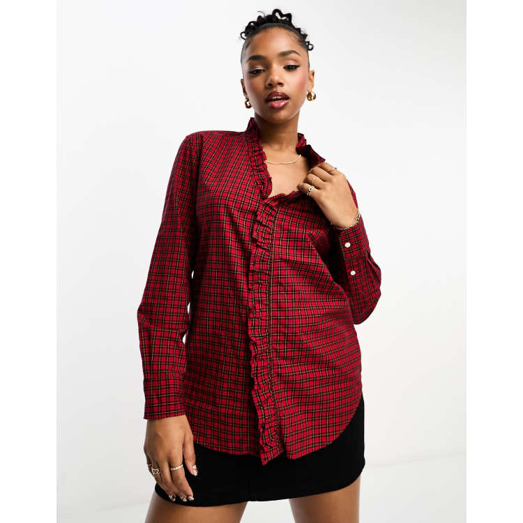 Polo Ralph Lauren Chemise a carreaux vichy et a volants Rouge ASOS