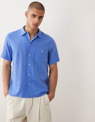 Polo Ralph Lauren - Chemise à manches courtes en crépon - Bleu foncé