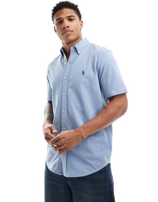 Polo Ralph Lauren - Chemise à manches courtes en piqué avec logo emblématique - Bleu moyen