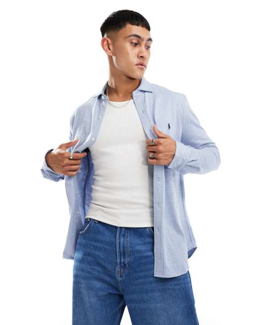 Polo Ralph Lauren - Chemise à pois en jersey avec logo - Bleu chiné/blanc