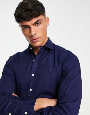Chemise En Lin Mélangé, Fines Rayures, Manches Longues Et Col Droit Coupe Modern Fit