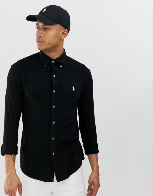 Polo Ralph Lauren Chemise ajust e en piqu avec col boutonn Noir