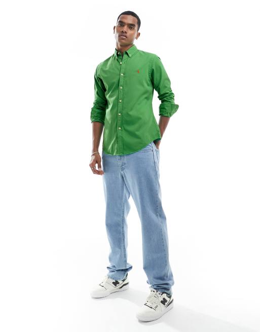 Polo Ralph Lauren - Chemise ajustée en sergé à logo emblématique - Vert moyen