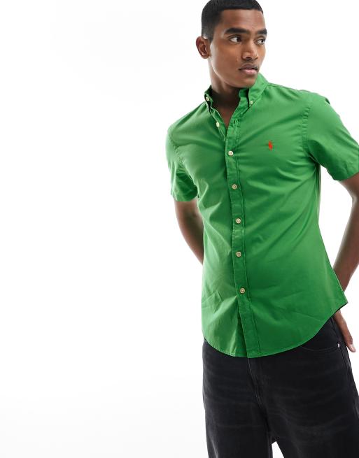 Polo Ralph Lauren Chemise cintr e manches courtes et logo embl matique en serg Vert moyen