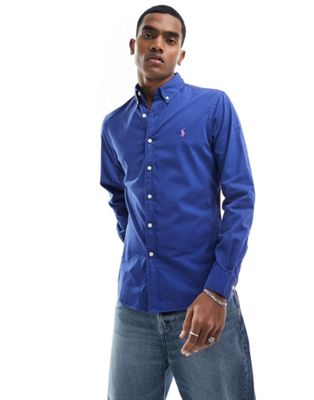 Polo Ralph Lauren icon logo twill shirt slim fit in royal blue - ASOS Price Checker