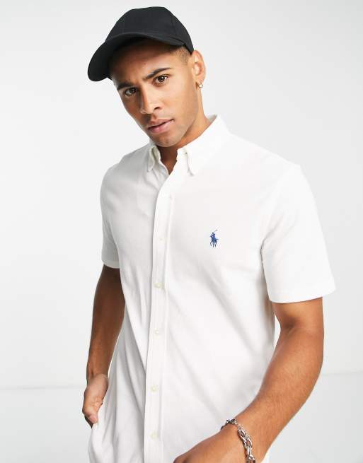 Polo Ralph Lauren Chemise coupe slim em piqu manches courtes et logo joueur de polo Blanc