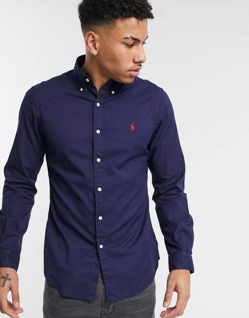 Polo Ralph Lauren Chemise coupe slim teinte en pi ce avec logo Bleu marine