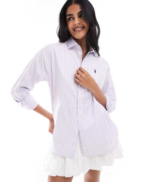 Polo Ralph Lauren - Chemise décontractée rayée à logo - Violet - view 1