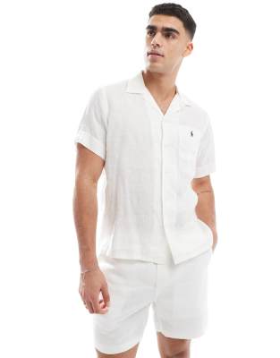 Polo Ralph Lauren - Chemise d'ensemble oversize coupe classique en lin à manches courtes col à revers et logo - Blanc