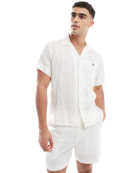 Polo Ralph Lauren - Chemise d'ensemble oversize coupe classique en lin à manches courtes col à revers et logo - Blanc - view 1