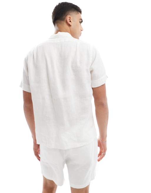 Polo Ralph Lauren - Chemise d'ensemble oversize coupe classique en lin à manches courtes col à revers et logo - Blanc
