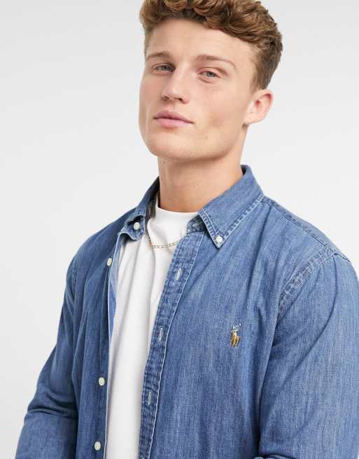 Chemise en jean discount ralph lauren homme