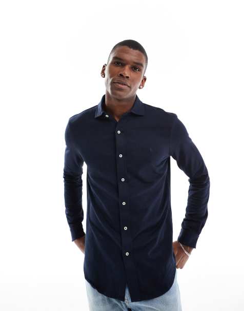 Polo Ralph Lauren - Chemise en jersey à col en pointe et imprimé à chevrons - Bleu marine - view 1