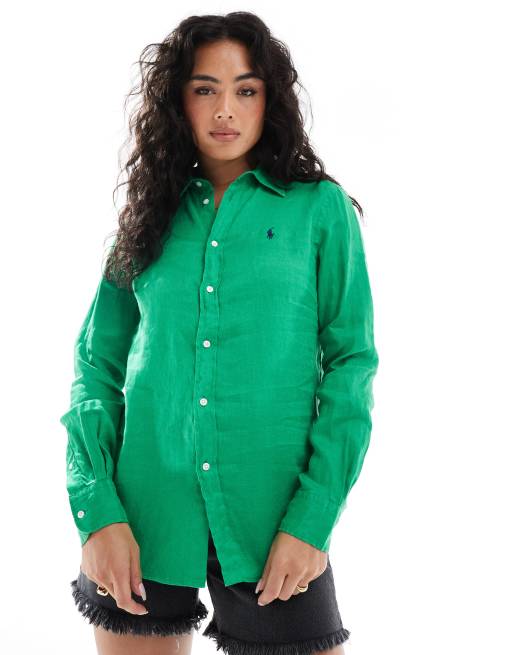 Polo Ralph Lauren - Chemise en lin à logo - Vert, 3 de 4