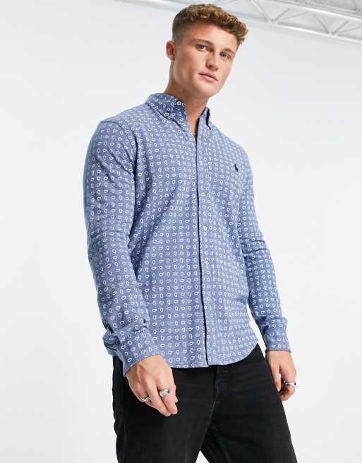 Polo Ralph Lauren - Chemise en piqué à imprimé cachemire goutte d'eau avec logo emblématique - Bleu chiné