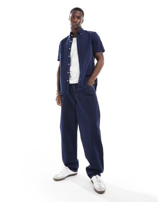 Polo Ralph Lauren icon logo short sleeve seersucker shirt in astoria navy - ASOS Price Checker
