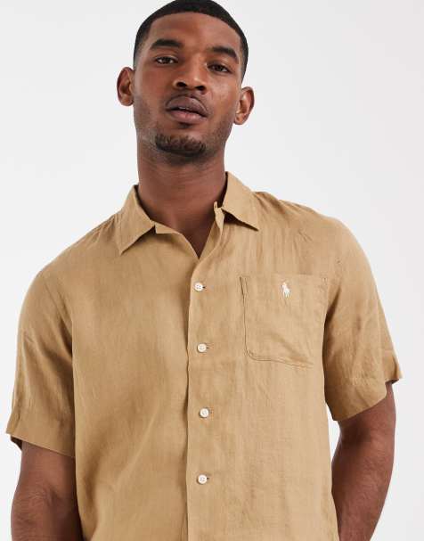 Polo Ralph Lauren - Chemise manches courtes en lin à logo emblématique - Fauve - view 1