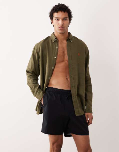 Polo Ralph Lauren - Chemise manches longues en lin à logo emblématique - Kaki - view 1