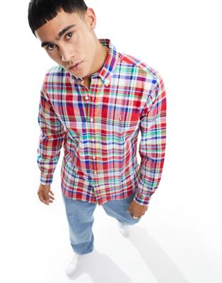 Polo Ralph Lauren check custom fit oxford shirt in red/blue multi - ASOS Price Checker