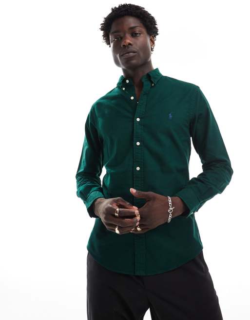 Polo Ralph Lauren - Chemise Oxford ajustée à logo emblématique - Vert foncé teint