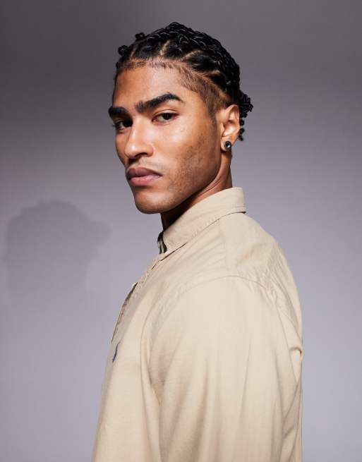 Polo Ralph Lauren - Chemise Oxford ajustée teinte en pièce à logo emblématique - Fauve, 5 de 5
