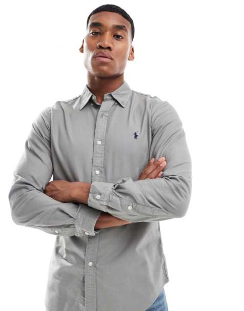 Polo Ralph Lauren - Chemise Oxford ajustée teinte en pièce à logo emblématique - Gris - view 1