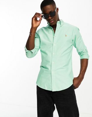 Polo Ralph Lauren icon logo oxford shirt custom fit in green - ASOS Price Checker