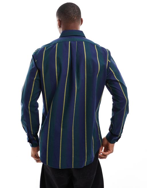 Polo Ralph Lauren Chemise Oxford classique oversize a rayures style universitaire et logo emblematique Bleu marine et vert multicolore ASOS