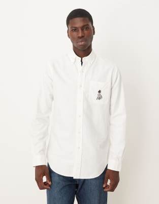 Polo Ralph Lauren - Chemise Oxford coupe custom à broderie labrador - Blanc