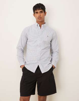 Polo Ralph Lauren - Chemise Oxford coupe custom à carreaux avec logo signature - Blanc/bleu