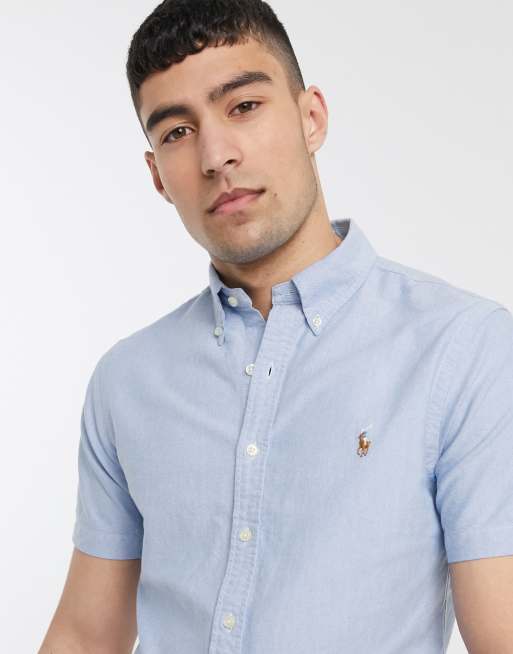 Polo Ralph Lauren Chemise Oxford coupe slim manches courtes avec logo joueur de polo multicolore Bleu