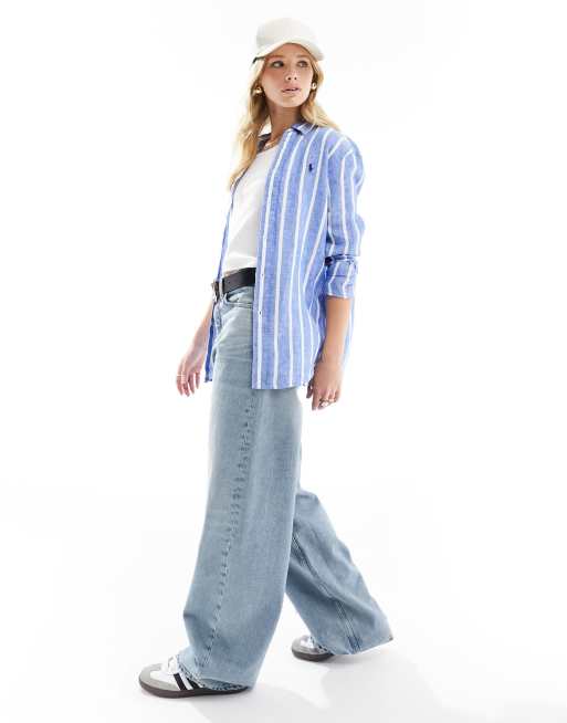 Polo Ralph Lauren - Chemise rayée en lin à logo - Bleu et blanc, 3 de 4