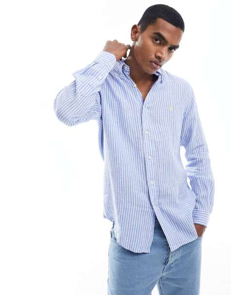 Polo Ralph Lauren - Chemise rayée en lin à logo emblématique - Bleu/blanc - view 1