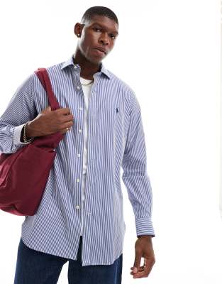 Polo Ralph Lauren - Chemise rayée en popeline à logo emblématique et col en pointe - Bleu royal/blanc