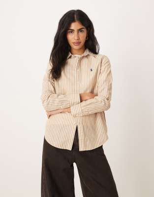 Polo - Chemise rayée - Fauve et blanc L